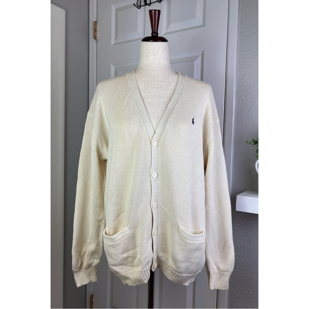 Vintage Ralph Lauren Old Money Style Cream Knit Cardigan